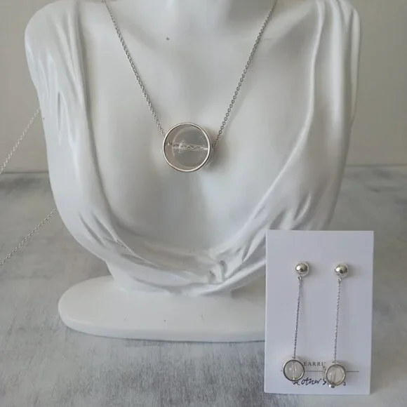 & OTHER STORIES Set of ORB PENDANT EARRINGS SILVER & Clear and Matched Necklace - Picture 2 of 10